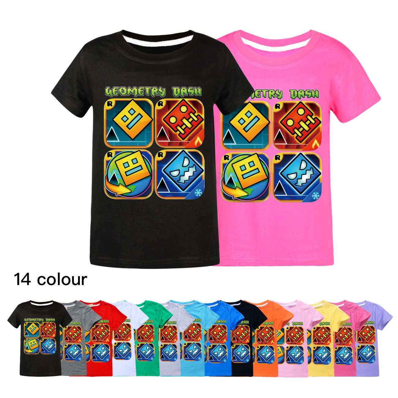 Geometrie Dash T-shirt Kinder Cartoon Kleidung Jungen 100% Baumwolle T-shirt Kinder Mode Kleidung Kleinkind Mädchen Kurzarm Tops – Detail 2