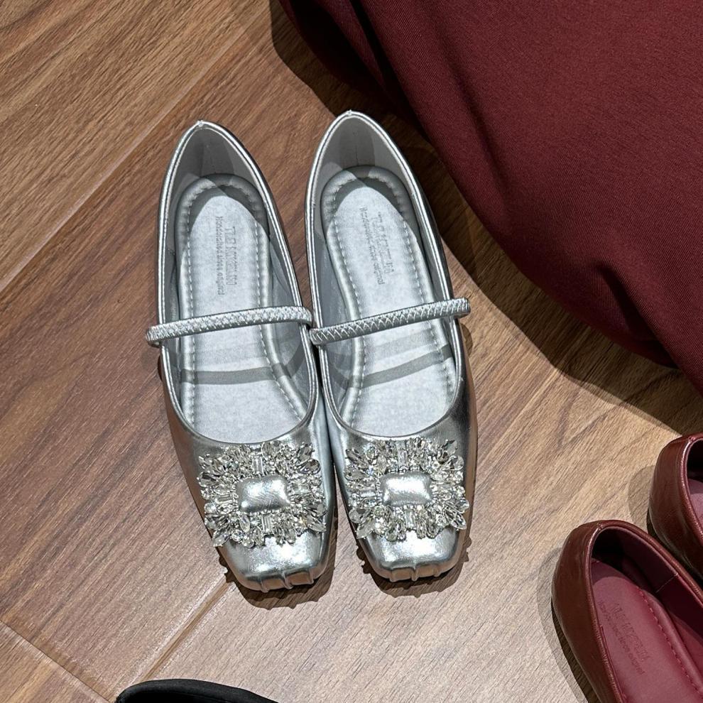 2024 primavera y otoño nueva moda versátil Ballet cabeza cuadrada agua diamante cuero suave zapatos planos de mujer individuales_voghion.com