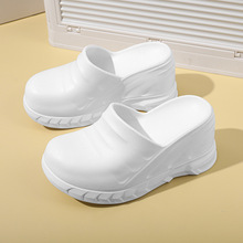 9CM包头厚底坡跟鞋女2025夏季外穿松糕鞋沙滩凉鞋小个子增高半拖