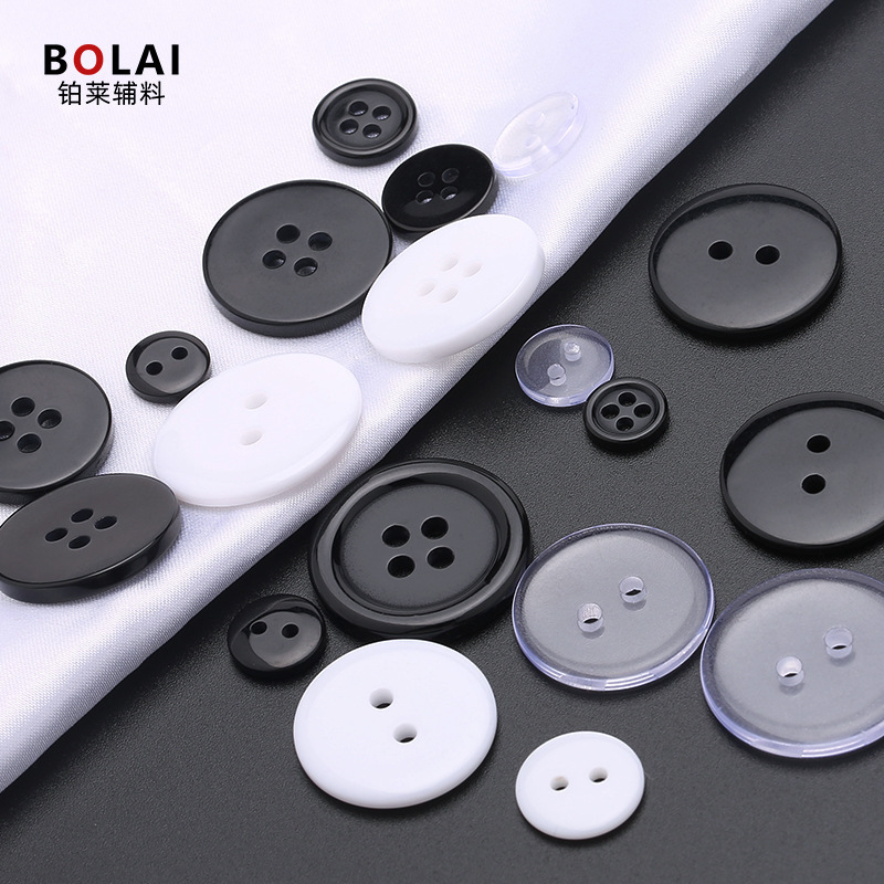 Manufacturer Wholesale Black and White Two-Eye Bread Button Coat Shirt Versatile Resin Button Thin Edge Wide Edge Four-Eye Button