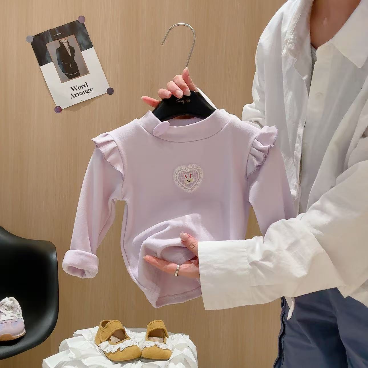 Primavera y otoño de niñas moles de cuello camiseta de base bebé arco camiseta de manga larga camiseta de cuello medio alto para niños ropa superior al por mayor image 11