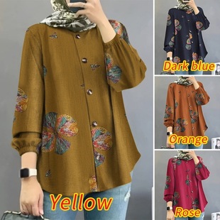 Spot Cross-Border Amazon Middle Eastern Malay New Women's Muslim Floral Shirt Fashionable Puff Sleeve Factory Batch