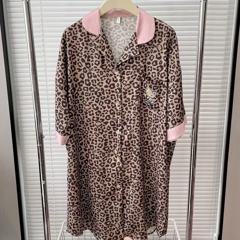 레오파드 프린트 캣 핑크 셔츠 드레스