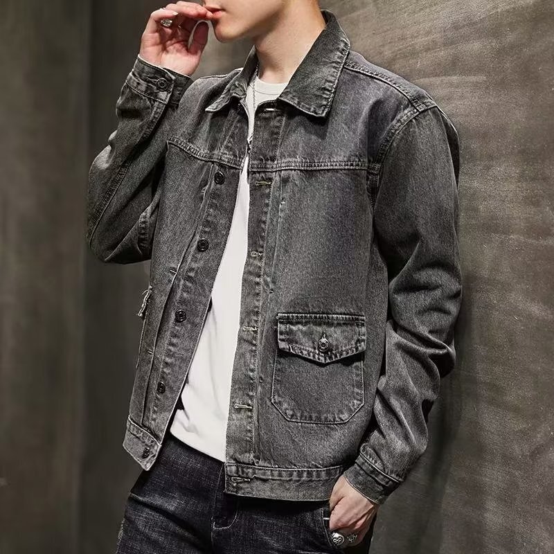 2023 Spring Black Denim Jacket Men's Korean Style Loose Student Fashion Brand Retro BF Work Jacket Top Men's Wear