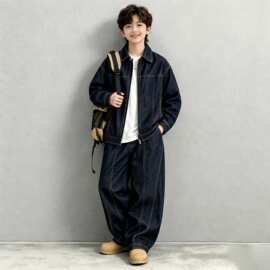 秋季中大男童牛仔套装新款童装儿童男孩牛仔外套牛仔裤两件套帅气
