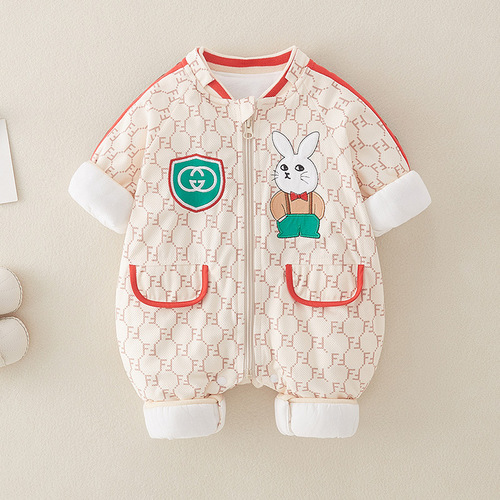 Baby Bodysuit Spring and Autumn Season Unisex Outfit Cartoon Embroidered Mr. Rabbit Crawling Suit Newborn Hanger
