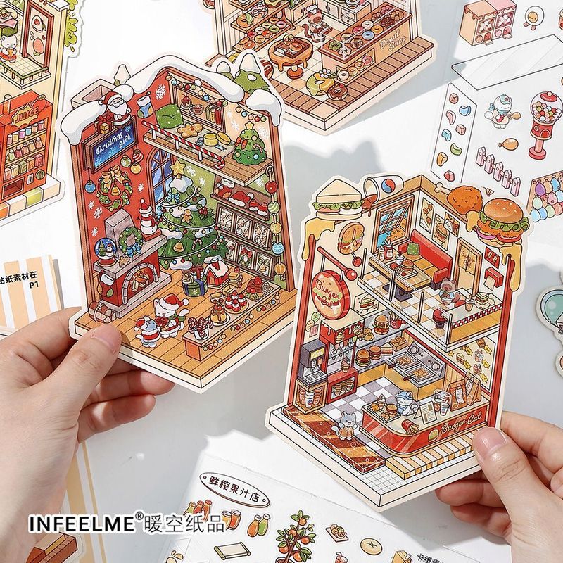 Infeel.Me 本日営業中 Meow Meow ショップ シリーズ 2.5D 風景ステッカー DIY キャビン シーン デコレーション|undefined