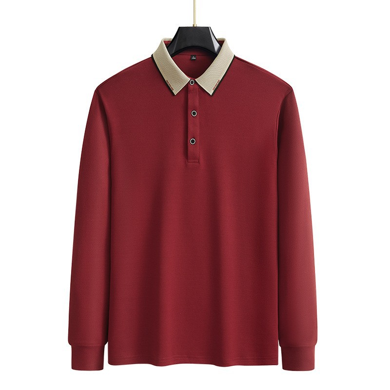 Primavera y otoño para hombres de manga larga papá delgada polo más camiseta de solapa de tamaño grande camiseta para hombres de camiseta de base casual
