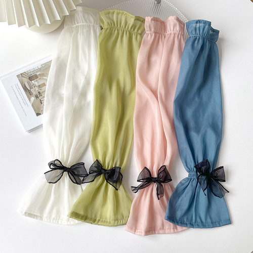 Bow ice silk sun protection sleeves for women in summer, UV protection for driving and riding, loose large size lantern sleeves for arm protection