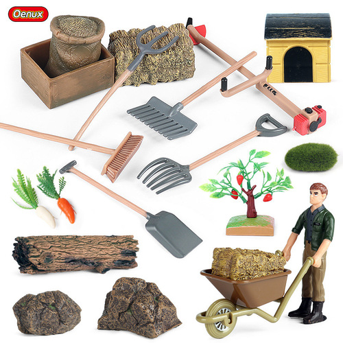 Simulated animal model board carriage props tree fence feed vegetable farm tools accessories toys scene decorations