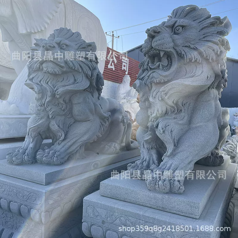 石雕欧式石狮子花岗岩爬狮汉白玉卧狮汇丰蹲狮公司银行别墅门口