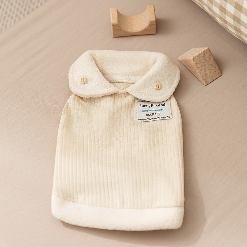 25年新款秋冬季狗狗衣服简约米色翻领打底衫比熊猫咪狗狗宠物衣服|undefined