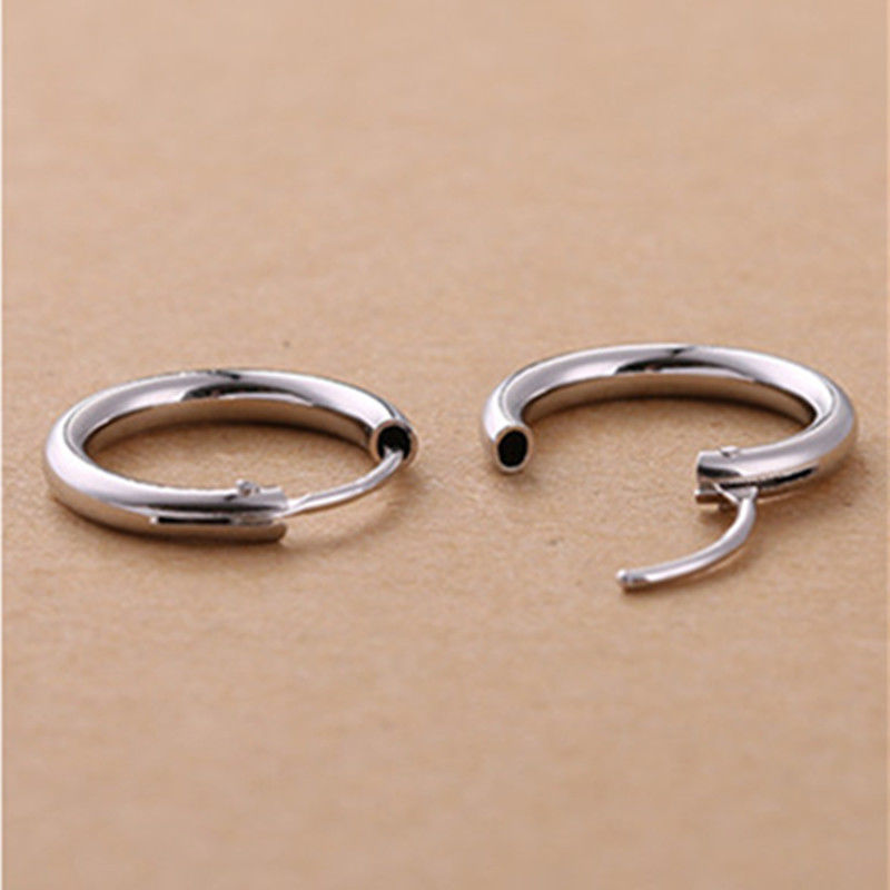 925 Sterling Silver Hoop Earrings For Men Plain Thick Ear Clasps_voghion.com