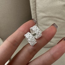 S925纯银韩版小众设计感编织时尚耳夹韩式风简约复古多层耳饰品