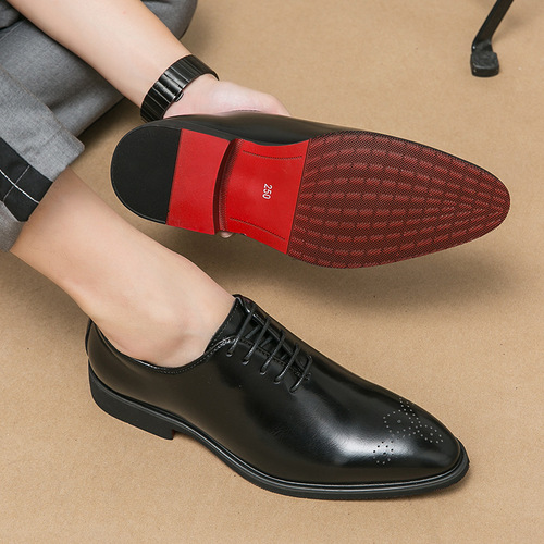 Men's shoes, large size, new casual leather shoes, fashionable simple lace leather shoes, Korean style fashionable business dress leather shoes