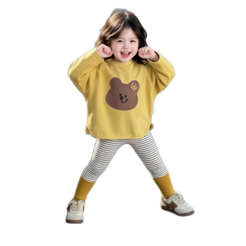 Autumn children's leggings, trousers, cartoon set, T-shirt, western style, with little bears 5