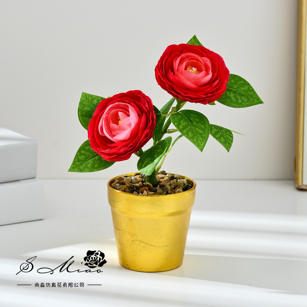Camellia transfronteriza de dos extremos pequeño bonsai moda imitación maceta flores falsas decoración del hogar fotografía de bodas adornos de flores artificiales image 8