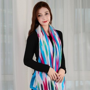 Xinjiang Style All-Match Satin Imitation Silk Scarf for Women in All Seasons Edelweiss Printed Mercerized New Silk Satin Long Scarf