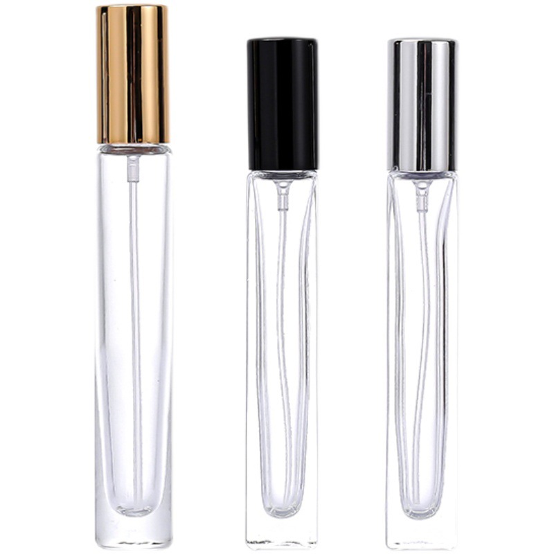 Venta al por mayor 10ML botella de perfume de vidrio transparente de aerosol fino alto cuadrado redondo perfume fragancia sub-paquete pequeña muestra botella vacía