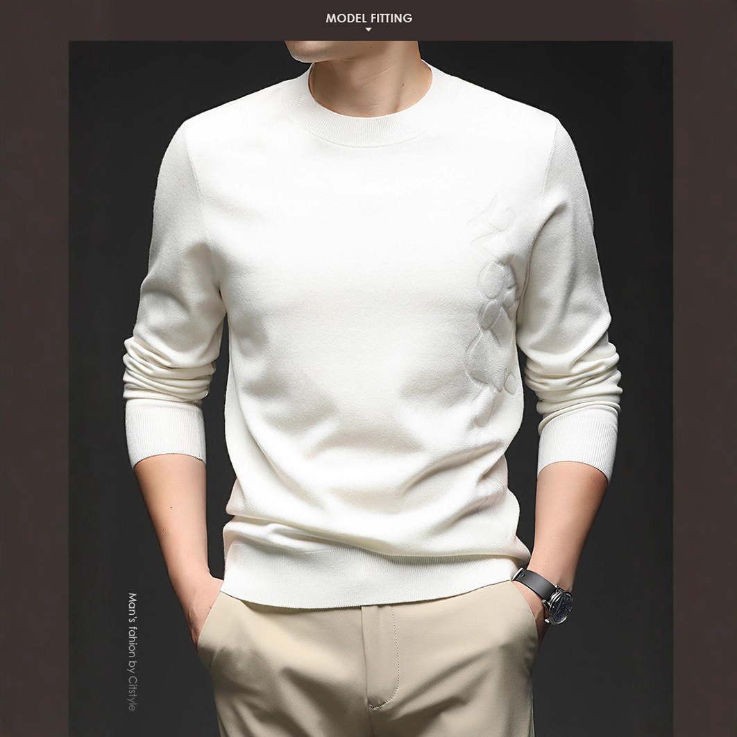 Jacket de manga larga hombre otoño invierno sólido de manga larga cuello redondo de mediana edad Jacquard casual jersey de punto hombre suéter