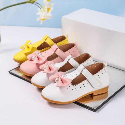 Princess Shoes with Butterfly Bow for Girls 2026 Spring and Autumn New White Leather Shoes for Little Girls, Paired with Skirts, Soft Sole Children's Single Shoes