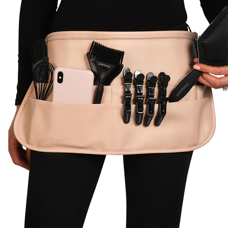 Delantal de PU transfronterizo, bolsa de almacenamiento de jardinería de media longitud, se pueden colocar, rociador de tijeras, cepillo para el cabello, peinado, delantal de trabajo, estilo corto