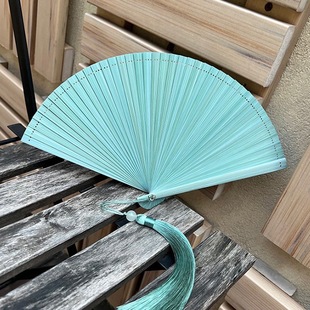 All-Bamboo Folding Fan New Chinese Style 5inch Mini Portable Retro Fan Original Bamboo Sky Blue Classical Summer Fan Cheongsam Fan