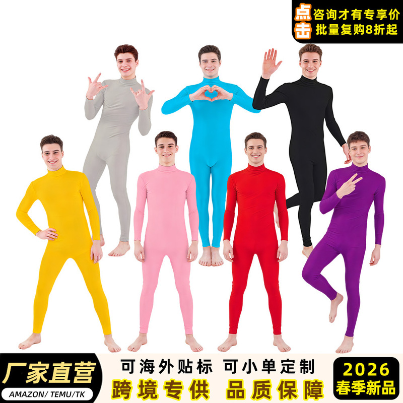 Men's Leaky Hand Leaky Foot Leaky Tight Half Bag Jumpsuit Zentai Solid Color Clothes Dance Clothes Stage Performance Clothes