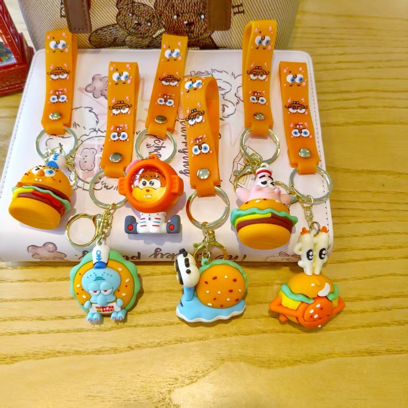 クリエイティブ漫画かわいいハンバーガースポンジボブパイスターラージスターカップルバッグキーホルダーペンダント人形マシンギフト|undefined