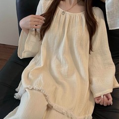法式小香风高级感纯色流苏睡衣女春秋季2025新款长袖时尚宽松简约