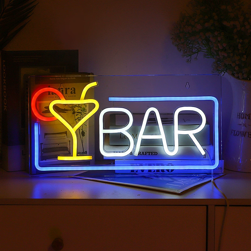 LED neon sign acrylic back panel, USB 5V‑1A with switch, decorative wall night light (various designs)