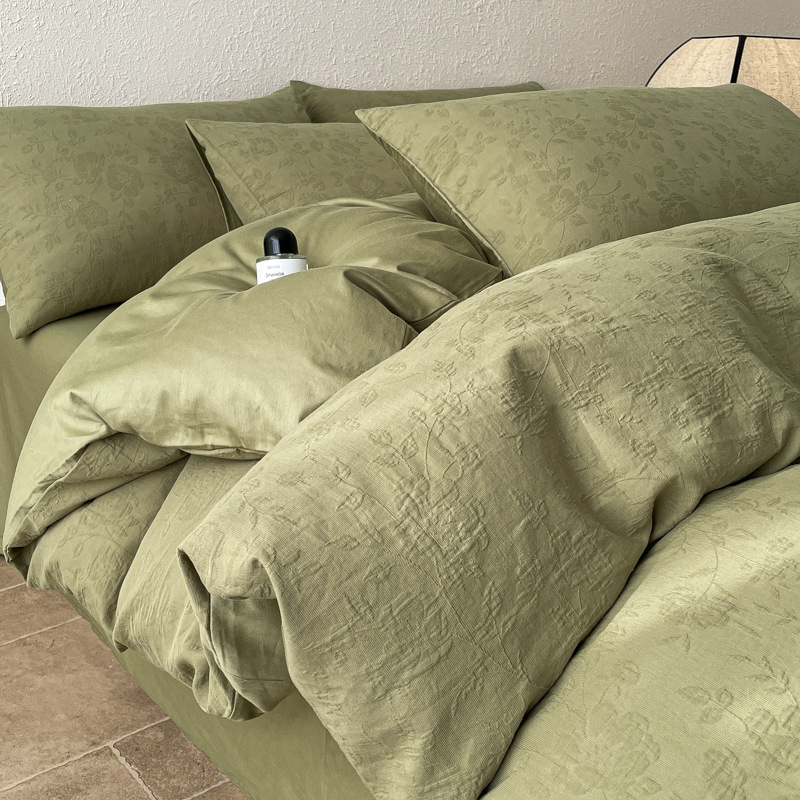 Luz de lujo doble capa de algodón jacquard de tres capas de colchón de alta calidad de cuatro piezas de sábanas de cama de algodón de tres piezas de ropa de cama