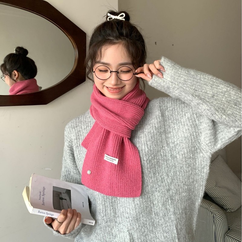 韩系绵羊毛针织毛线围巾女秋冬氛围感显白加厚保暖纯色围脖情侣款|undefined
