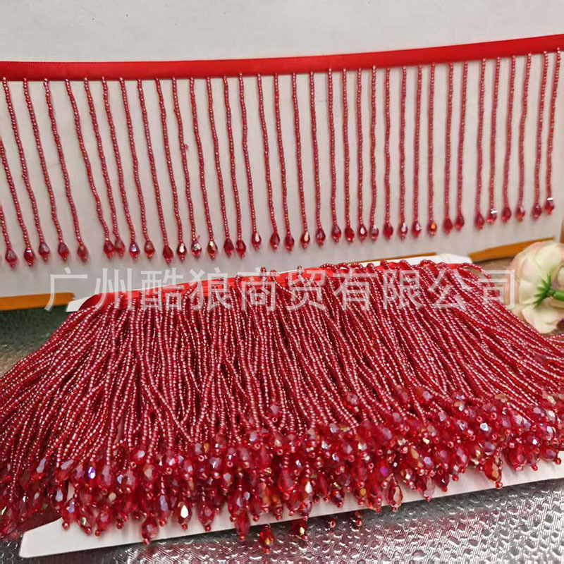 10CM银色水晶水滴吊珠珠子吊灯吊罩流苏舞服花边银色汉服旗袍流苏