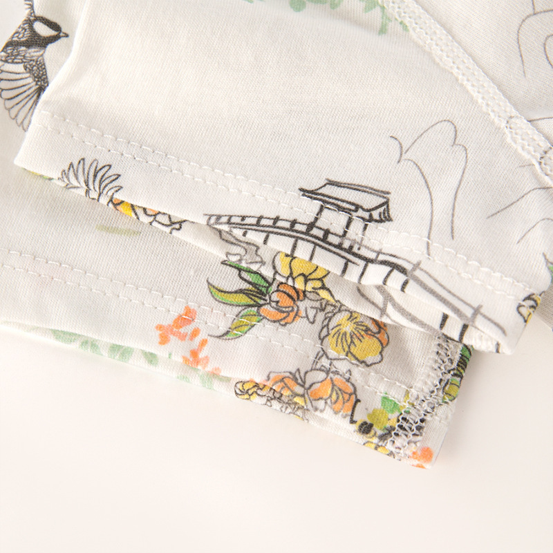 China estilo Han traje recién nacido bata de verano delgado conjunto de cuello de flor abierto de manga corta de algodón ropa de escalada