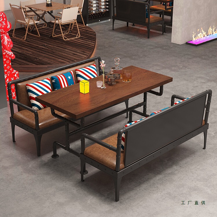 Industrial Style Bistro Bar Bar Booth Sofa Milk Tea Shop Coffee Theme Restaurant Barbecue Shop Dining Bar Tables and Chairs