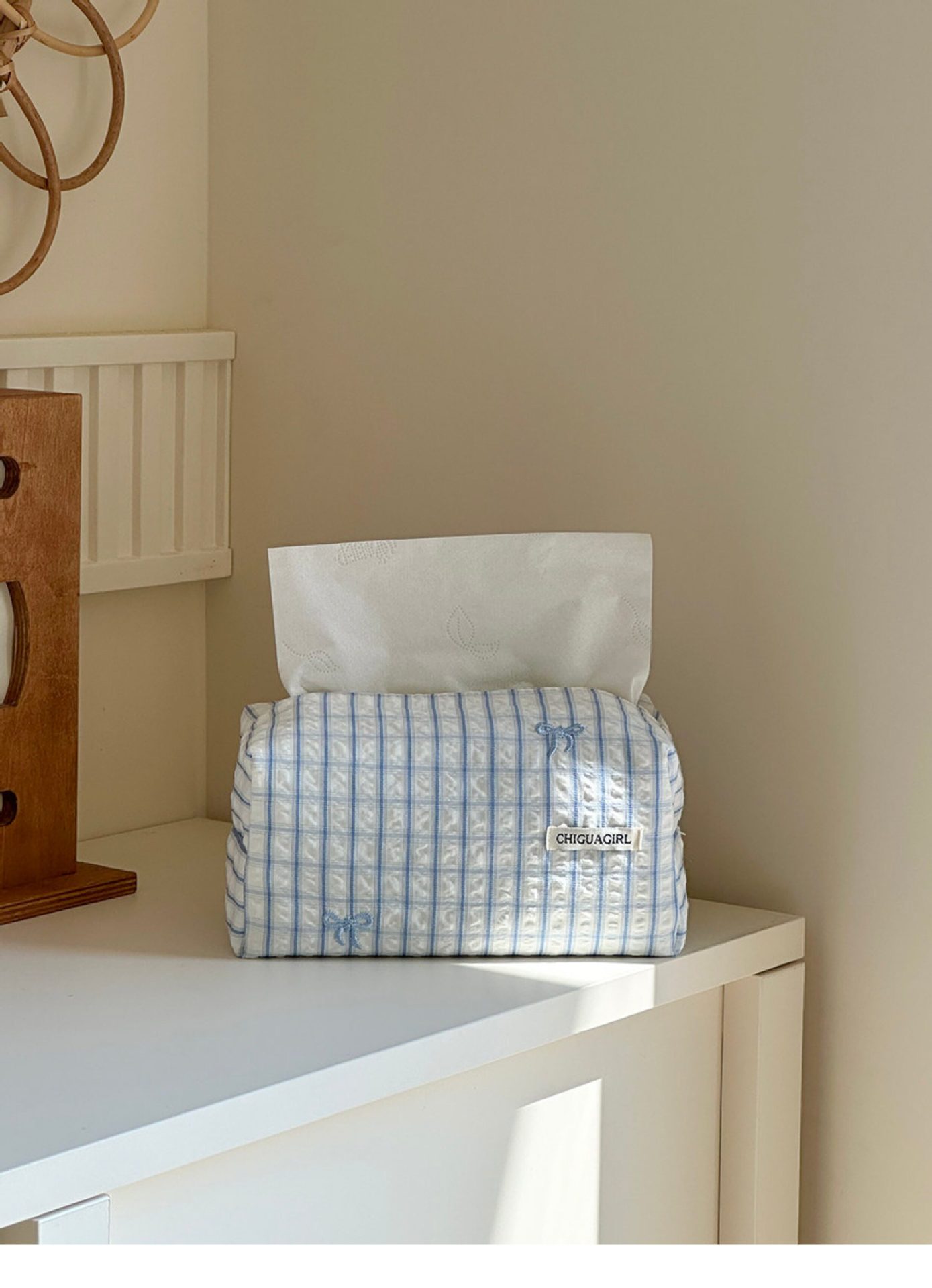 Nordic-style polka dot tissue box, fabric rectangular countertop home storage box, Korean-style ins tissue box decoration