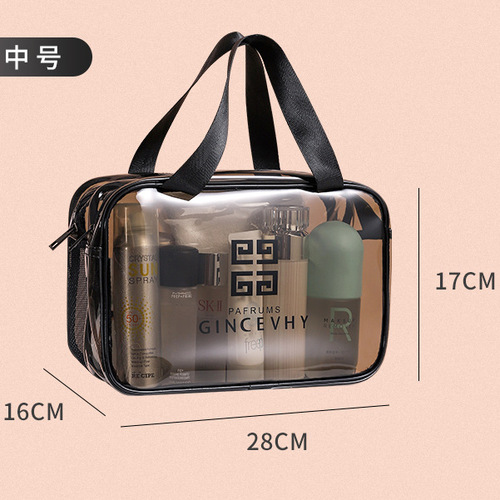 Travel wet and dry separation transparent waterproof cosmetic bag Double-layer large capacity portable PVC mesh storage bag toiletry bag