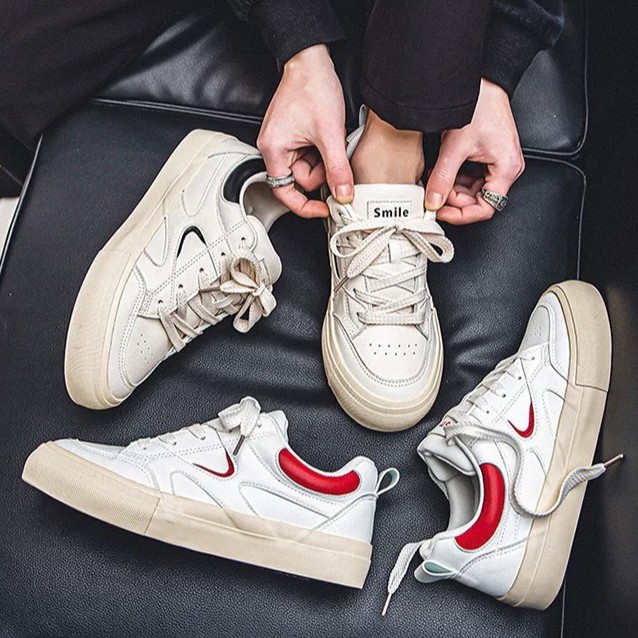Zapatos de skate para hombres, zapatos de moda, 2025 nuevos zapatos de mujer de tamaño grande, zapatos blancos, zapatos de moda nacionales de cuero ultra delgados.