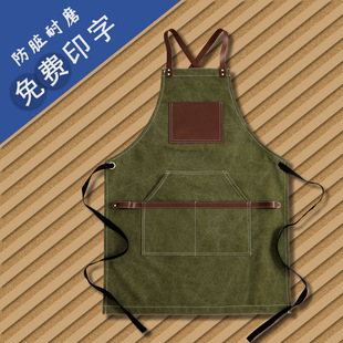 Cross-border foreign trade canvas lengthened padded apron PU leather gardening haircut retro work high-end apron logo printed