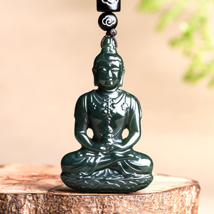 genuine goods natural old material Hetian jade ink jade black sapphire treasure bottle Guanyin stereo jade pendant men's and women's pendant