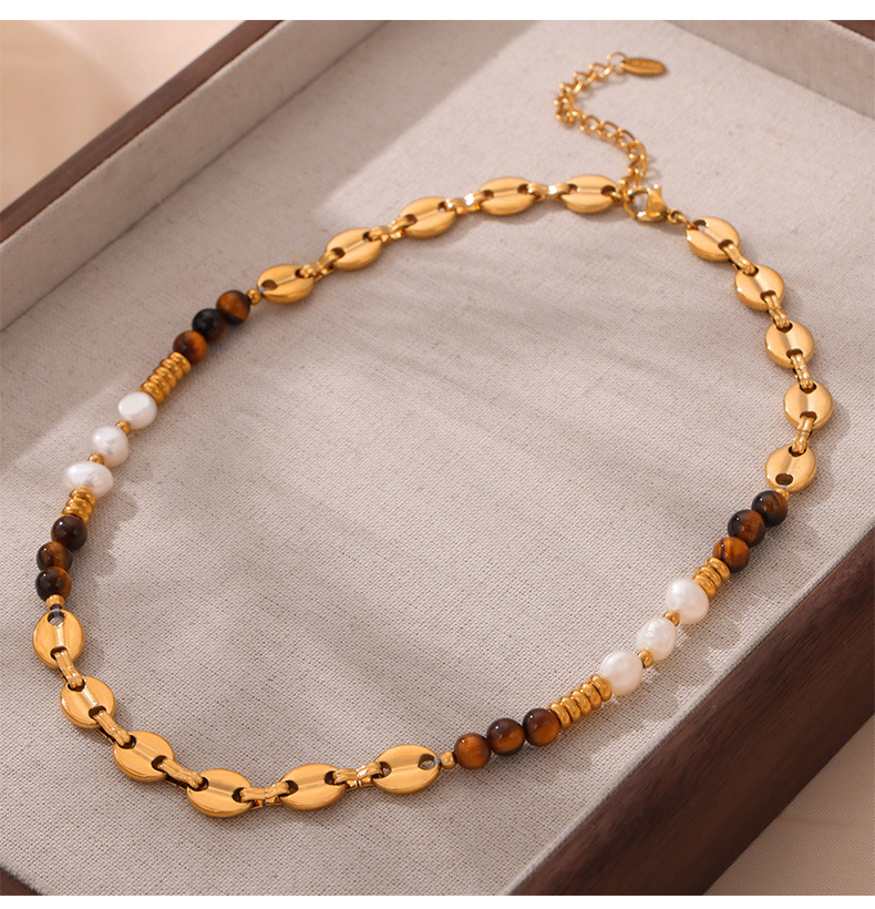 304 Stainless Steel, natural stone Material Elegant Simple Style Geometric Natural Stone Titanium Steel 18K Gold Plated Necklace In Bulk
