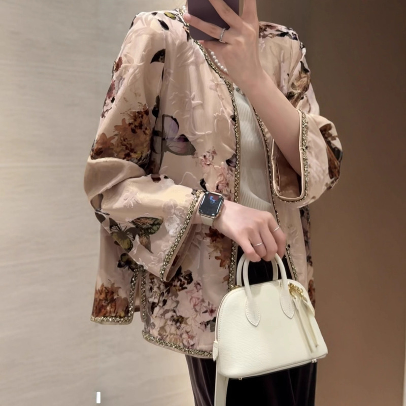 2025南油批发新款篙及感真丝丝绒烧花绣珠链外套上衣女不退不换|undefined
