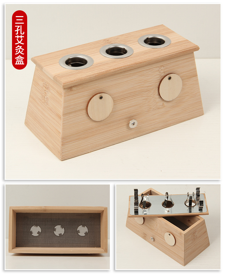 Six Hole Bamboo Moxibustion Box Ai Jiu Ge Traditional Moxa Warming Device for Body Therapy in use