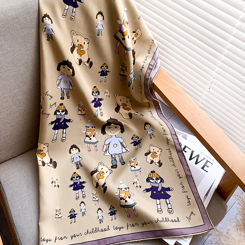 Korean Simple Cartoon Pattern Silk Scarf display picture 4