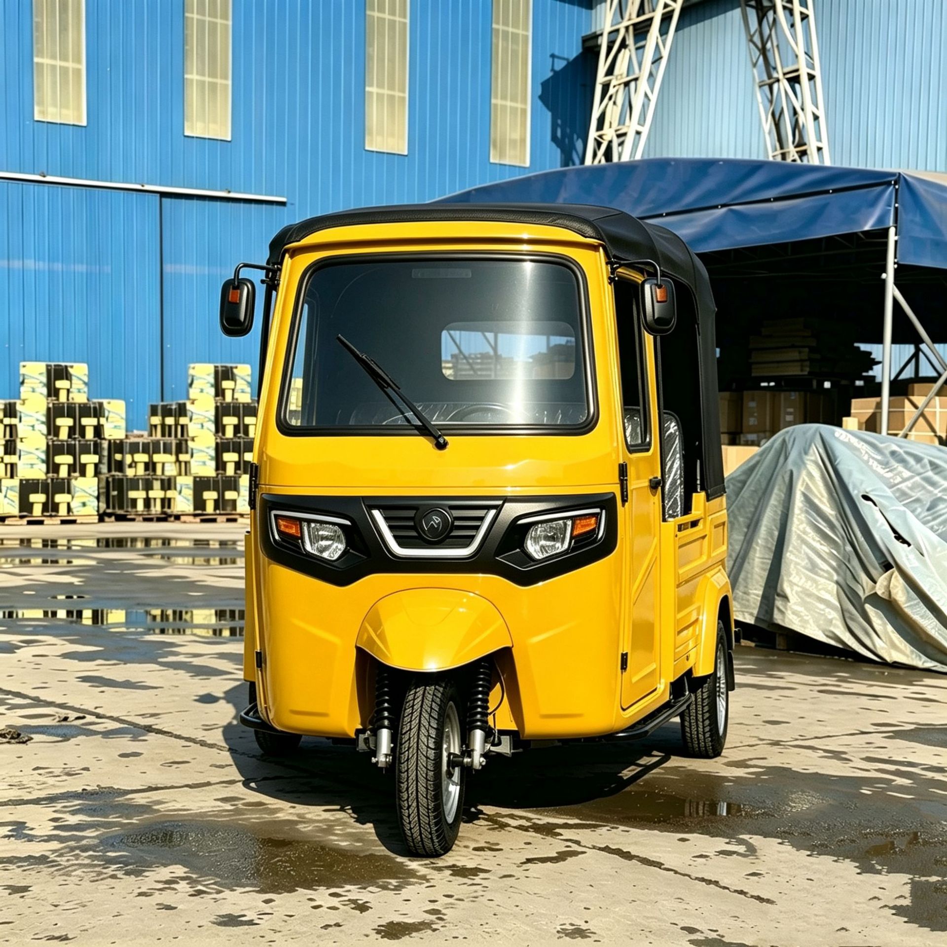 Yellow fully enclosed passenger tricycle for cross-border transportation in Southeast Asia and Africa, foreign trade export for passenger transport