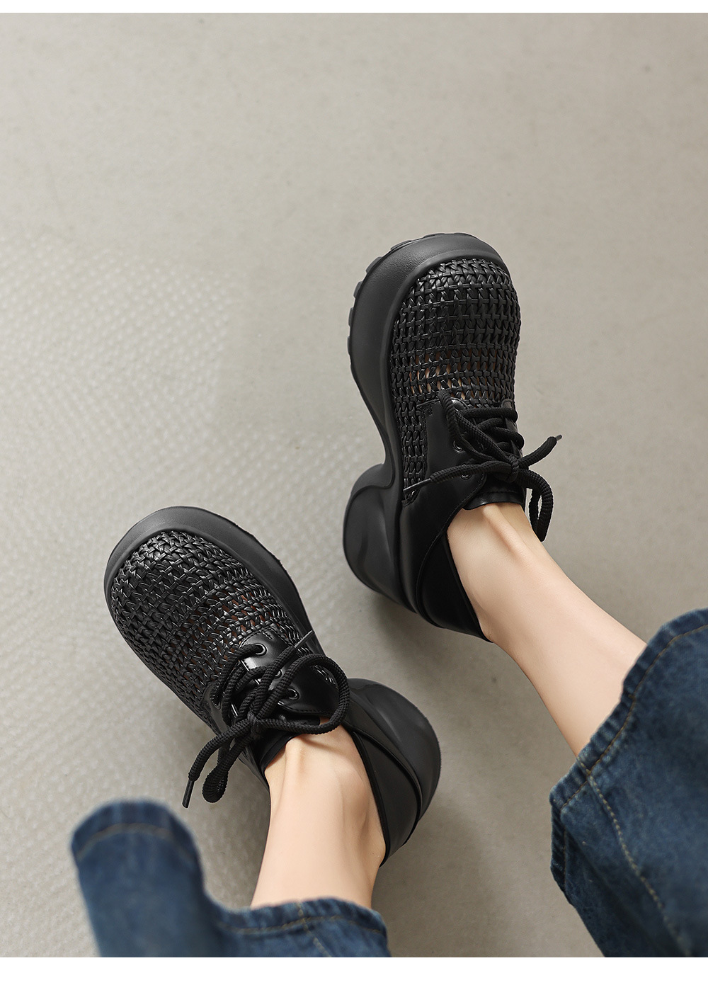 Giày sneaker nữ chunky đế dày 8cm, kiểu dáng lỗ thoáng khí, phối màu bạc — màu đen, bạc chi tiết 15