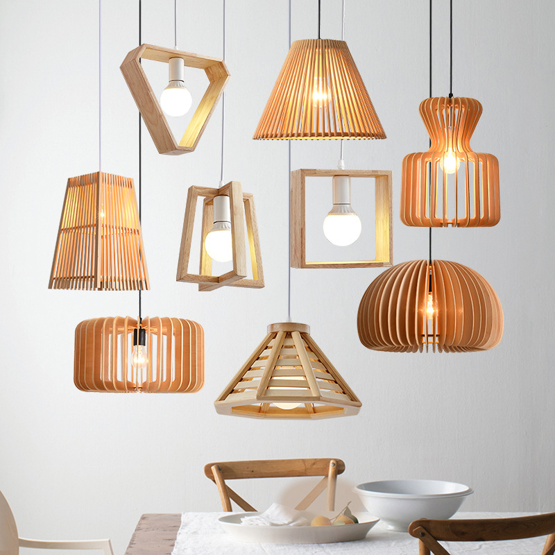 日式实木榻榻灯日料理店韩风简约原木卧室书房火锅店餐厅木艺吊灯