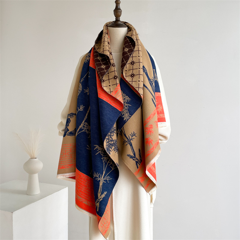 Retro etnický šál, jeseň a zima, nový obojstranný kašmírový teplý šál, zahustený obojstranný dámsky šál_voghion.com