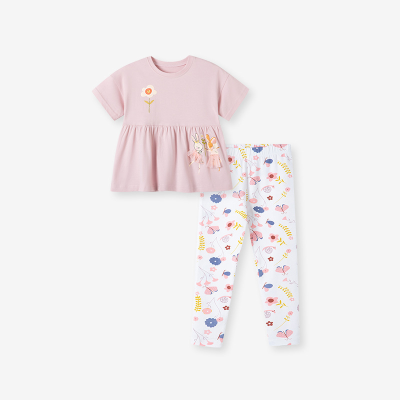 Procesamiento personalizado traje de niña transfronterizo de dos piezas para niños de manga corta de verano traje de niño lindo europeo y americano al por mayor